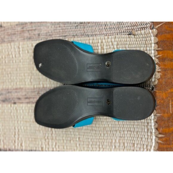 Cabin Creek Turquoise Open-Toe Sandals 7.5M Faux Leather Cushioned Low Wedge Sli - Picture 5 of 7